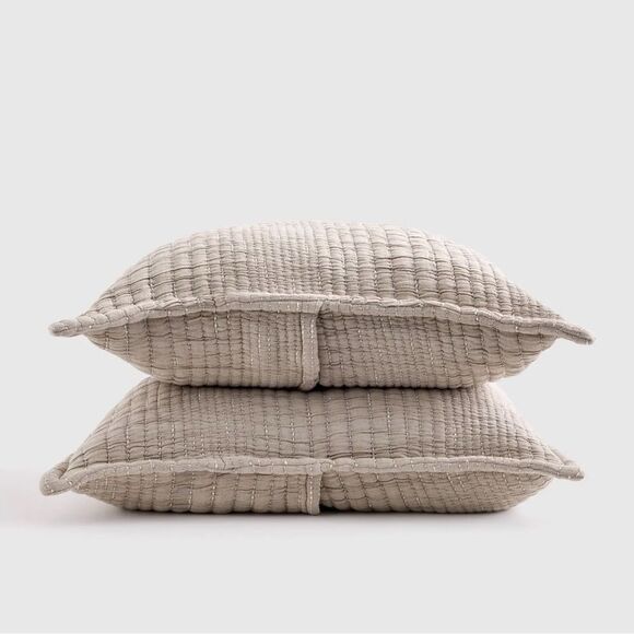 Quince Organic Cotton Channel Stitch Sham Set King Taupe NWOT - Picture 1 of 8